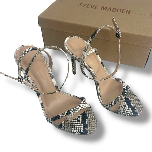Steve Madden Snakeskin strappy heels size 6 ankle strap stiletto open toe dressy - Picture 2 of 10